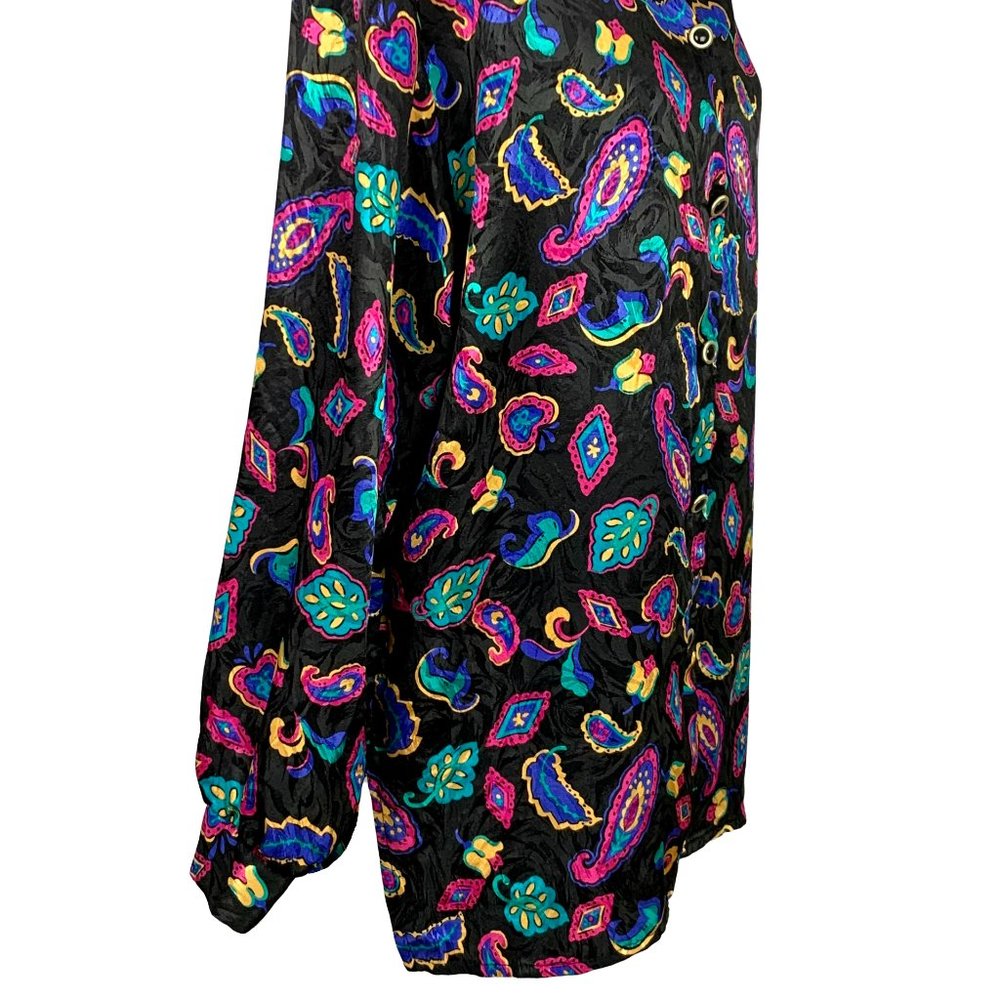 VINTAGE 90s Paisley Long Sleeve Satin Blouse - Picture 5 of 10